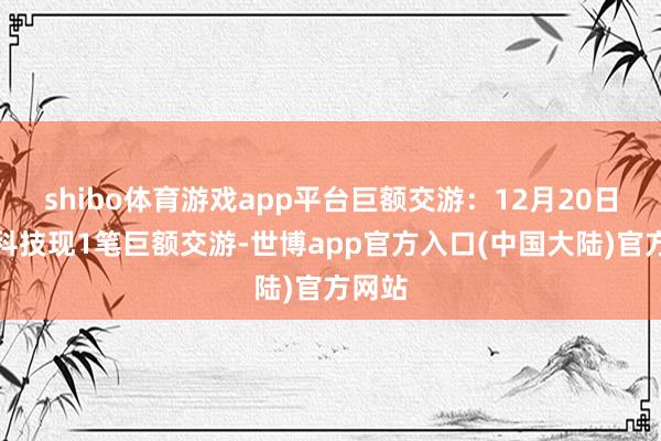 shibo体育游戏app平台巨额交游：12月20日返利科技现1笔巨额交游-世博app官方入口(中国大陆)官方网站